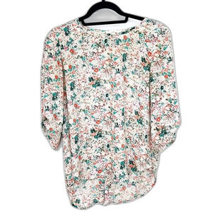 Pink Republic Floral Print 3/4 Roll Up Sleeves Blouse Off White Pink Size Small